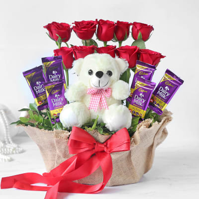 Roses Teddy and Cadbury Chocolate