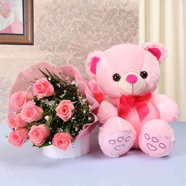 Pink Roses and Teddy