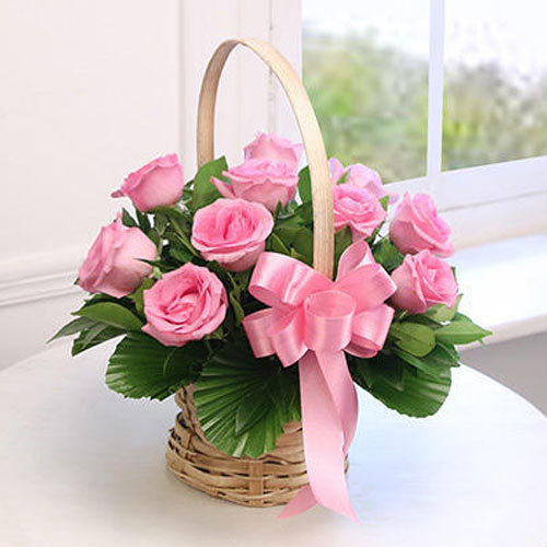 Pretty Pink Roses Basket