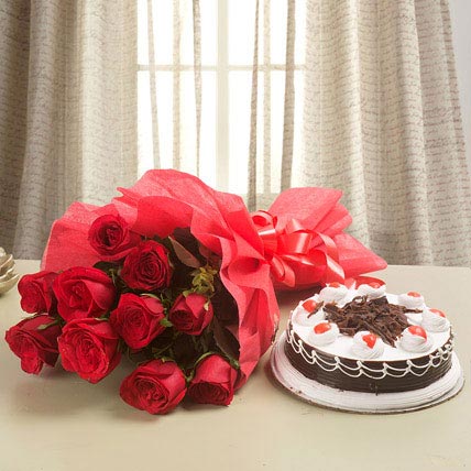 Red Roses and Black forest Cake