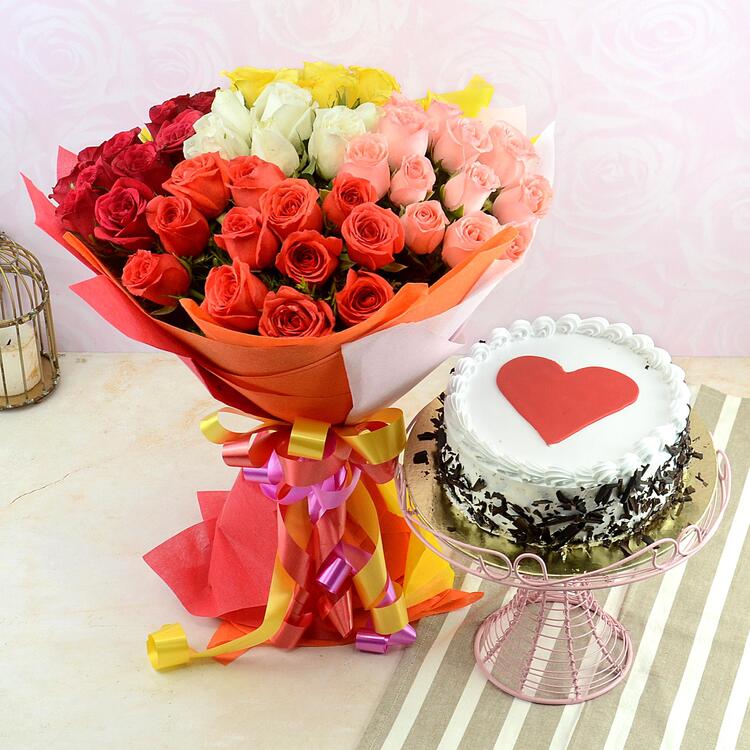 20 Mix Roses Bunch and Black forest Cake