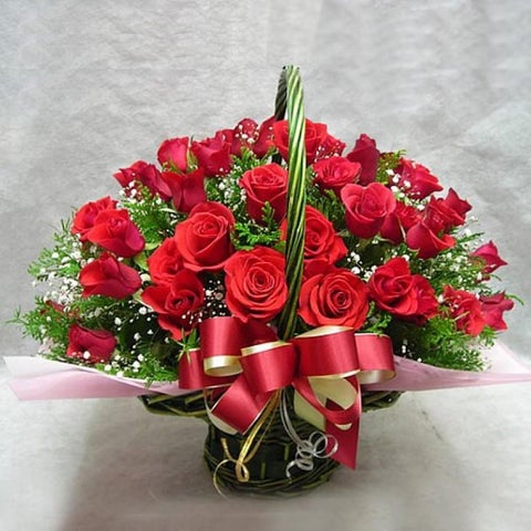 Beautiful Red Roses Basket